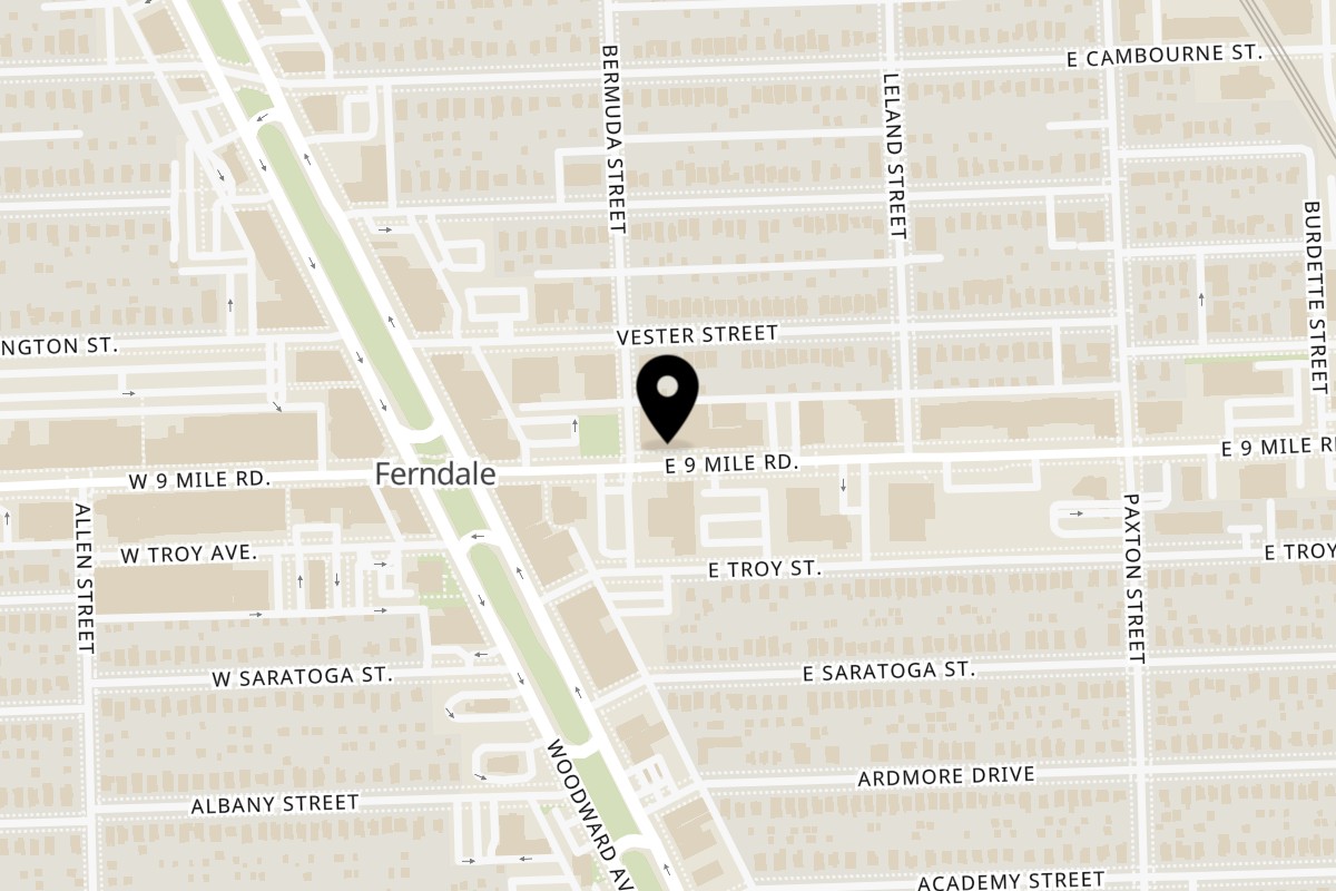 Map showing the location of Mezcal Mexican Bar & Kitchen on 201 E 9 Mile Rd in Ferndale